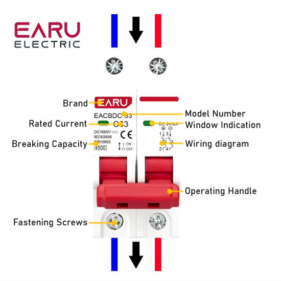 Автоматичен предпазител DC 2P 1000V EARU до 63А