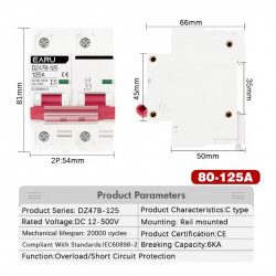 Автоматичен предпазител DC 2P 1000V EARU до 125A